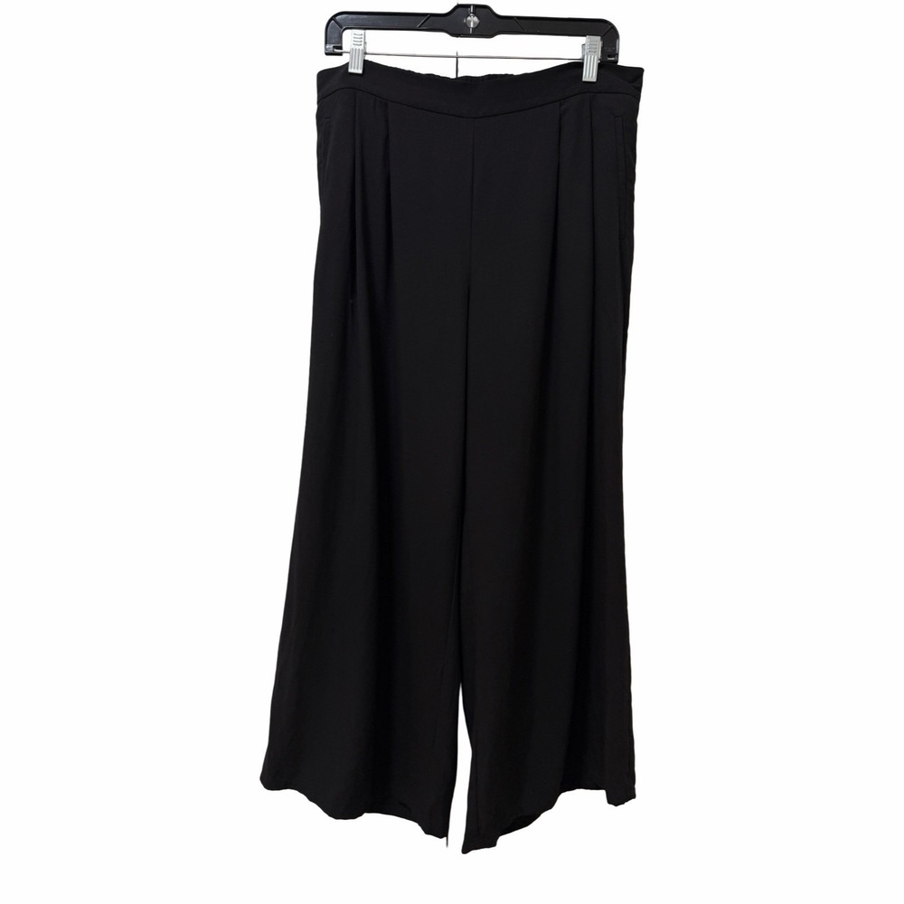 Eileen Fisher Jersey Wide Leg Pleated Pants Size M Black Stretch Minimal Capsule